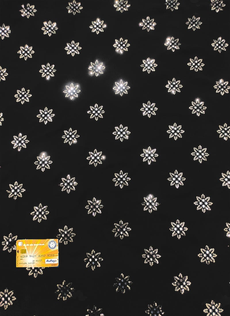 Black Faux Georgette Embroidered Sequins Fabric