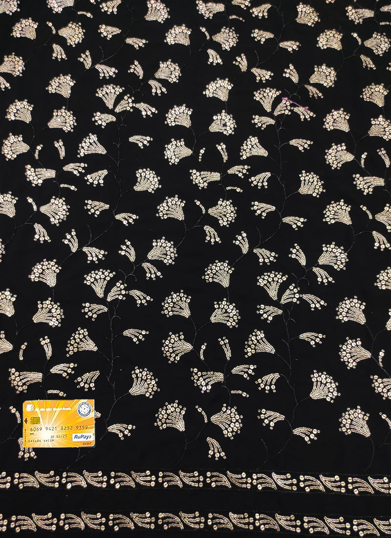 Black Faux Georgette Embroidered Sequins Fabric