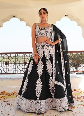 Black Faux Georgette Embroidered Sequins Lehenga