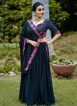 Black Faux Georgette Embroidered Sequins Lehenga