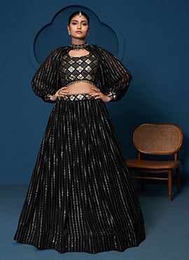 Black Faux Georgette Embroidered Sequins With Cap Sleeve Timeless Lehenga