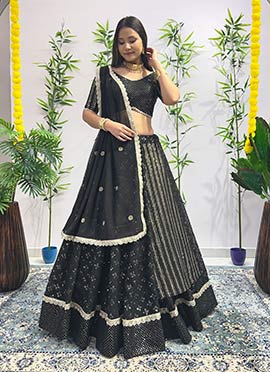 Black Faux Georgette Embroidered Sequins Zari Umbrella Lehenga