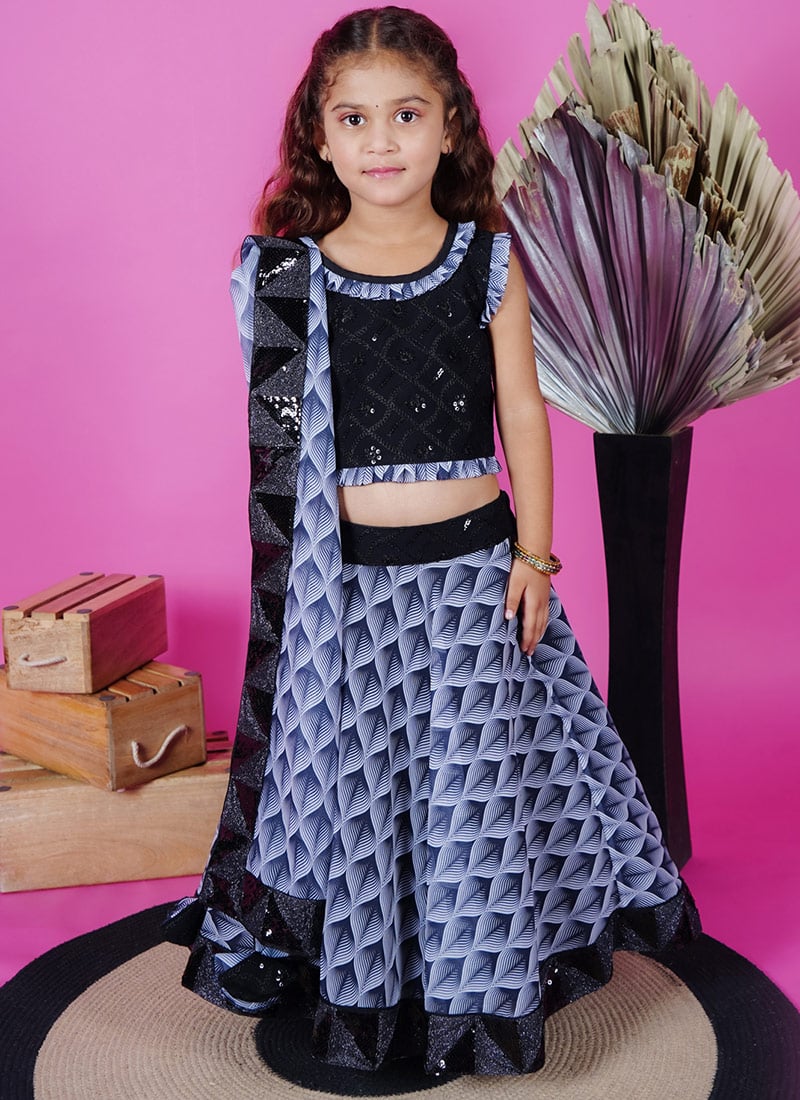 Black Faux Georgette Printed Embroidered Sequins Stunning Lehenga