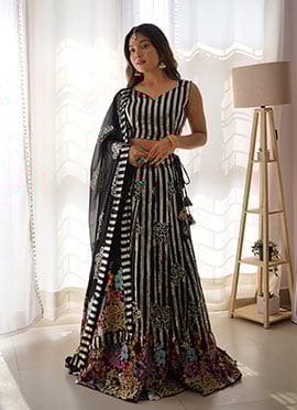 Black Faux Georgette Sequins A Line Lehenga