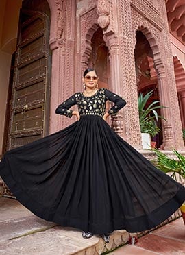 Black Faux Georgette Sequins Embroidered Anarkali Gown