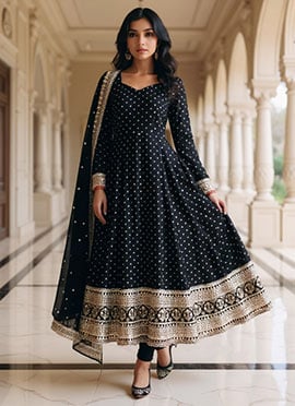 Black Faux Georgette Sequins Embroidered Anarkali Suit Festive Wear