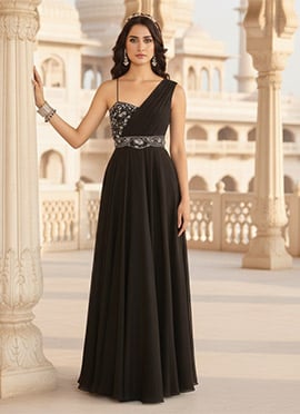 Black Faux Georgette Zari Sequins Anarkali Gown