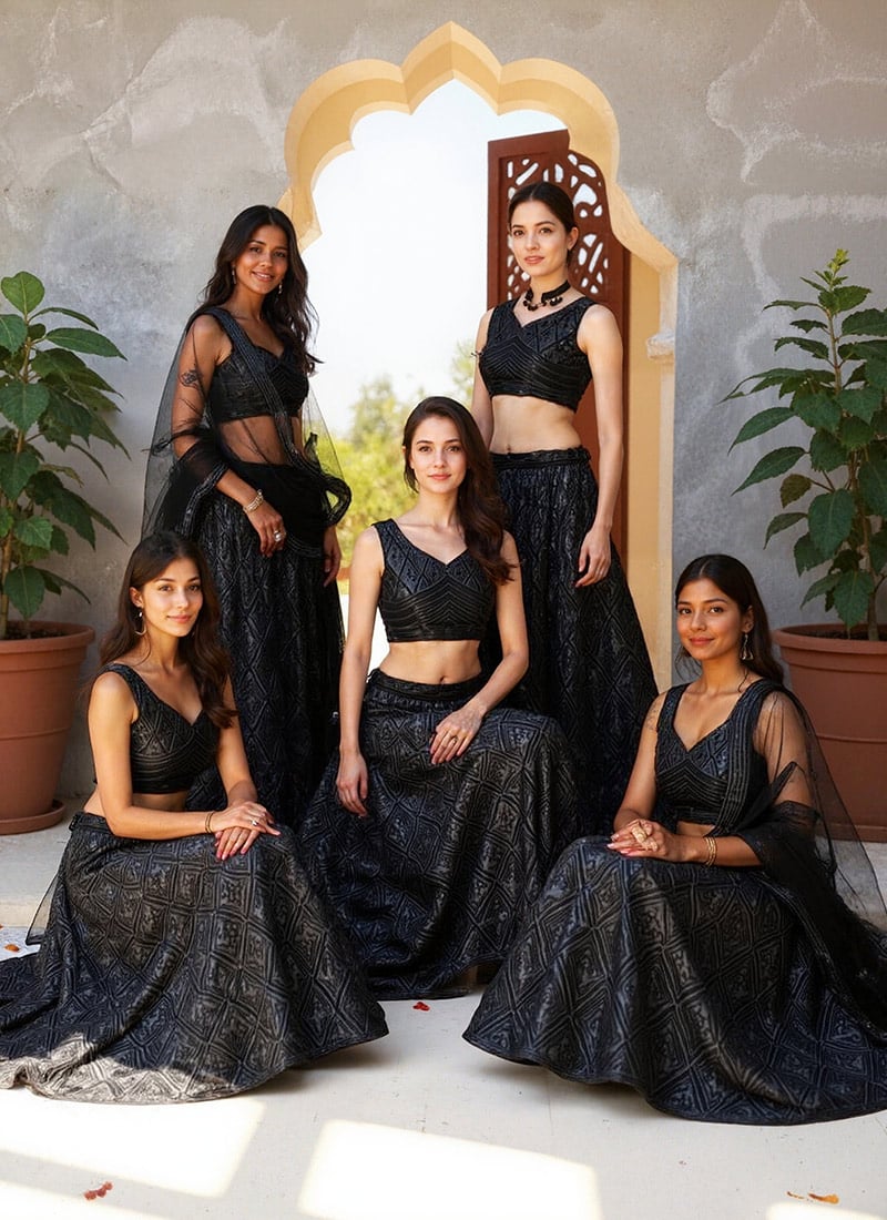 Black Faux Georgette Zari Sequins Glamours Lehenga