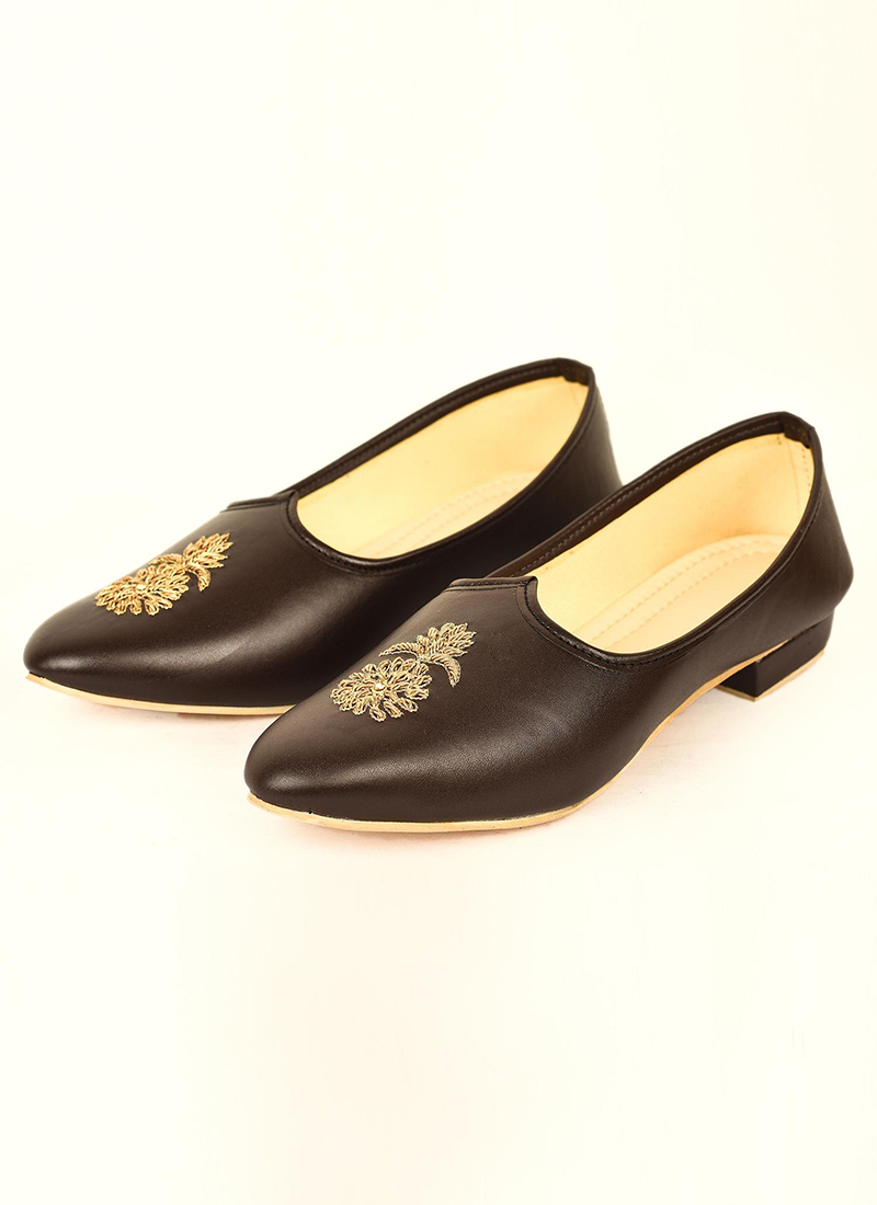 Black Faux Leather Embroidered Men Footwear MFWMRG268