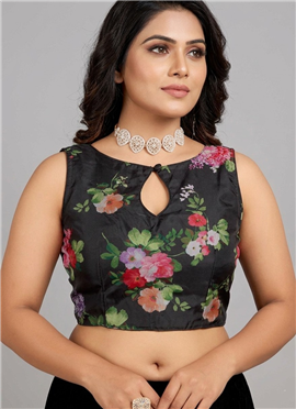 Black Floral Organza Stretchable Blouse