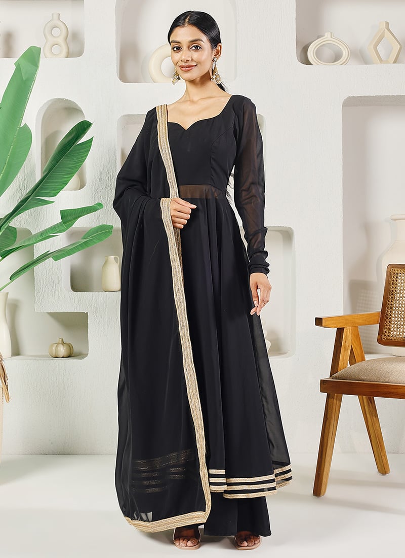 Black Georgette A Line Anarkali Suit