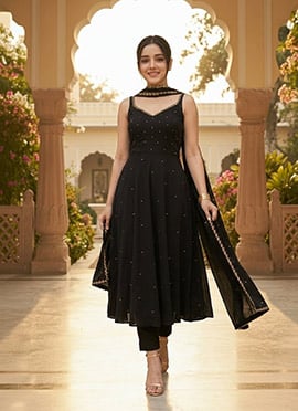 Black Georgette Cutdana Sequins Anarkali Suit