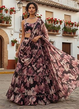 Black Georgette Digital Print Lehenga