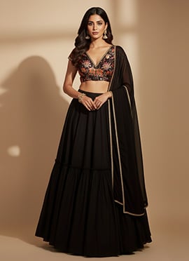 Black Georgette Digital Print Umbrella Lehenga