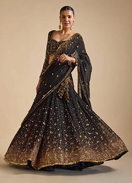 Black Georgette Embellished Sequins Stones Lehenga