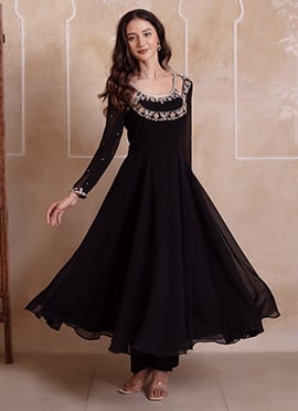 Black Georgette Embroidered Anarkali Suit