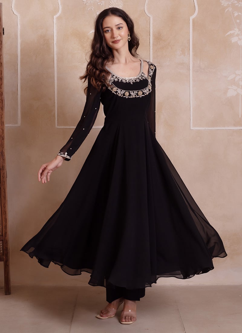 Black Georgette Embroidered Anarkali Suit  After Six Wear