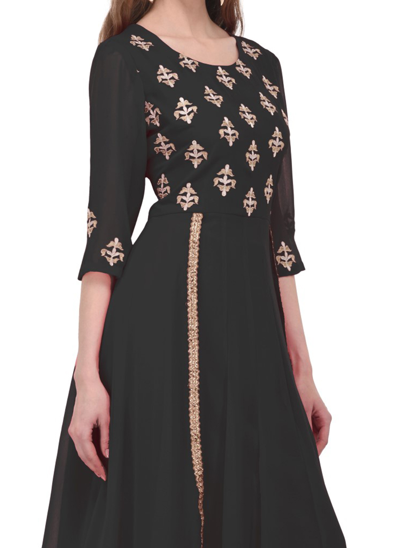 Glorious Black Slit Cut Embroidered Designer Anarkali Suit