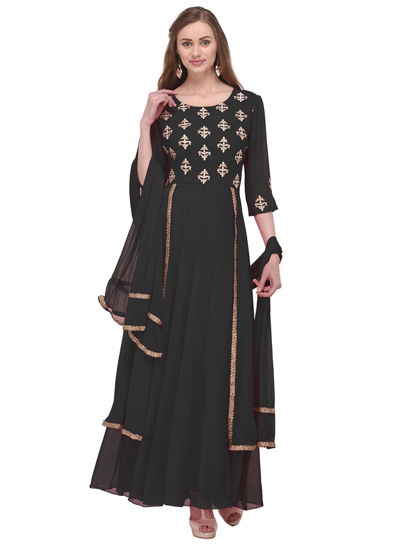 Black Georgette Embroidered Anarkali Suit Party Wear