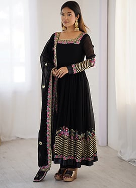 Black Georgette Embroidered Anarkali Suit