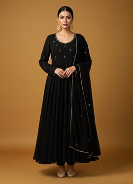 Black Georgette Embroidered Anarkali Suit