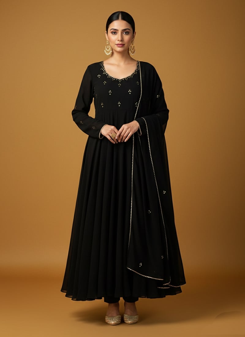 Black Georgette Embroidered Anarkali Suit Festive Wear