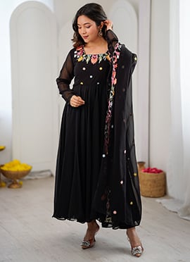 Black Georgette Embroidered Anarkali Suit