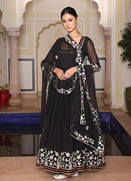 Black Georgette Embroidered Anarkali Suit