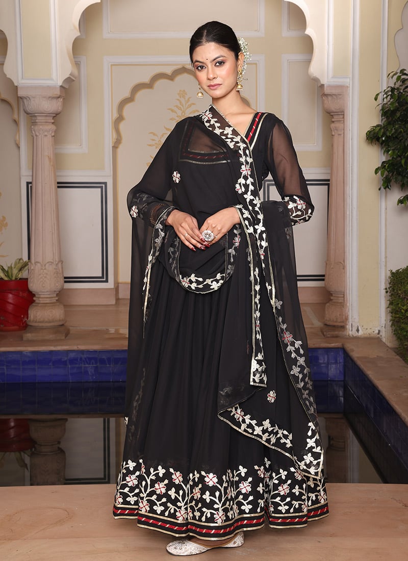 Black Georgette Embroidered Anarkali Suit Festive Wear