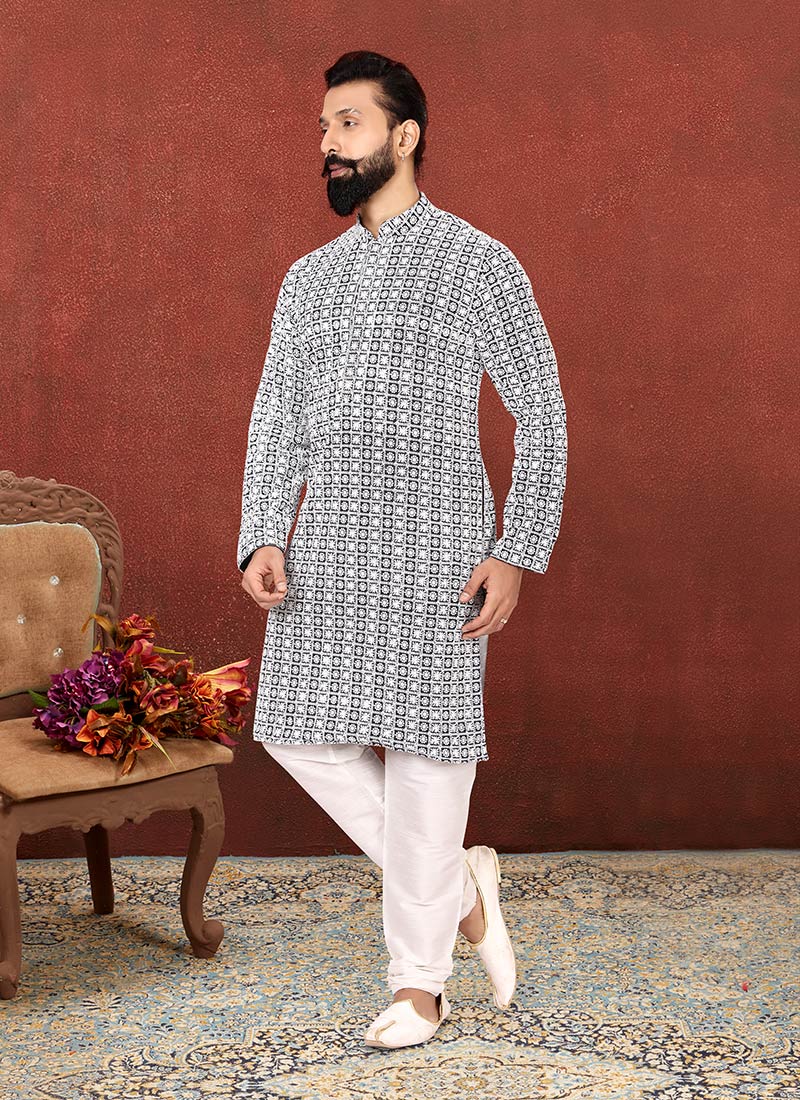 Black Georgette Embroidered Kurta Pyjama Party Wear
