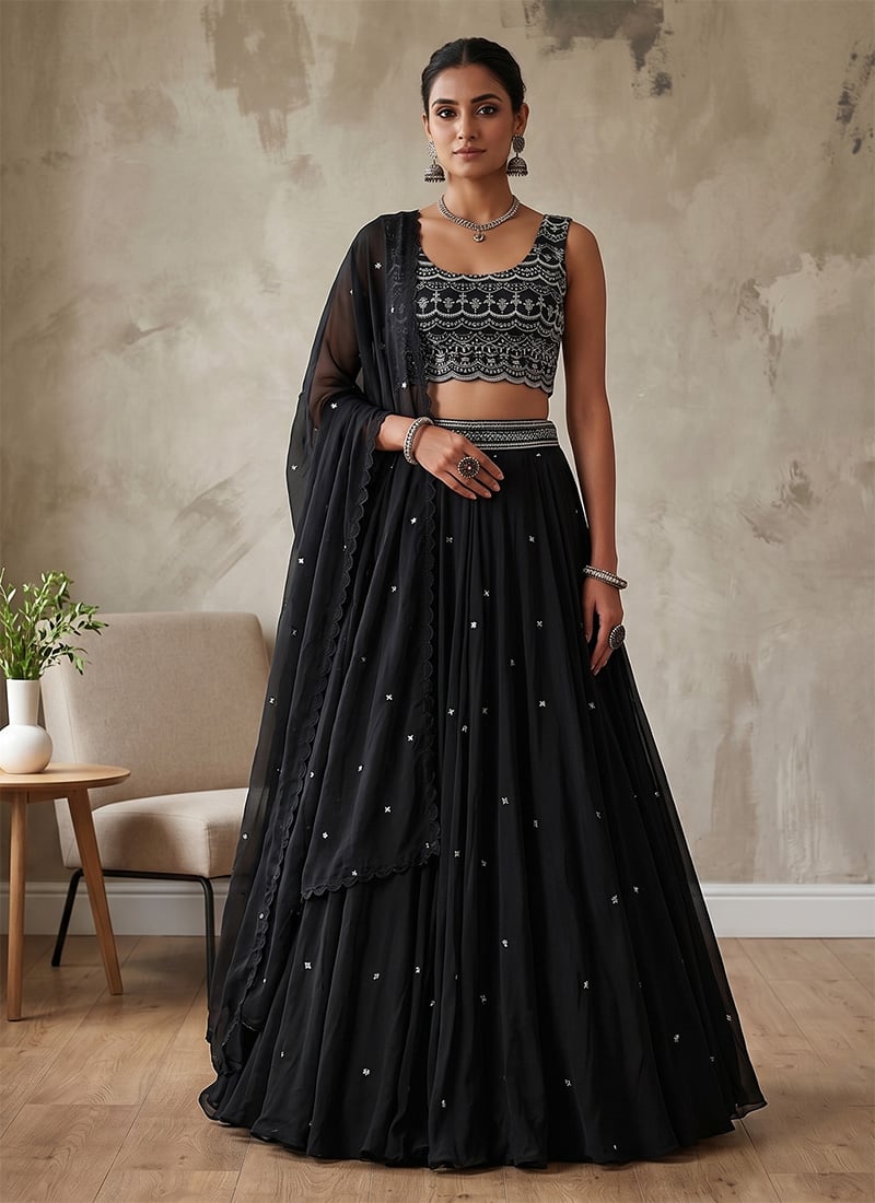 Black Georgette Embroidered Lehenga Festive Wear