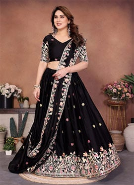 Black Georgette Embroidered Lehenga