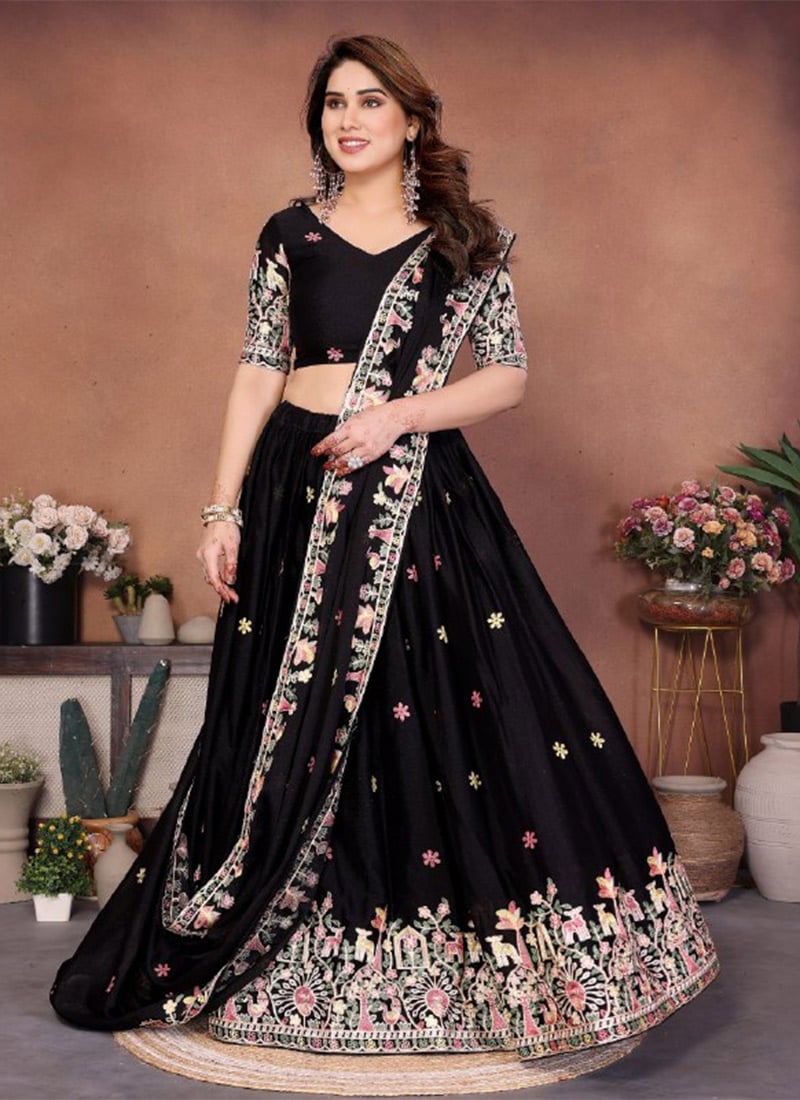 Black Georgette Embroidered Lehenga Wedding Wear