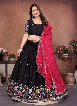 Black Georgette Embroidered Lehenga