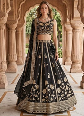 Black Georgette Embroidered Lehenga