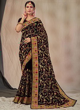 Black Georgette Embroidered Saree
