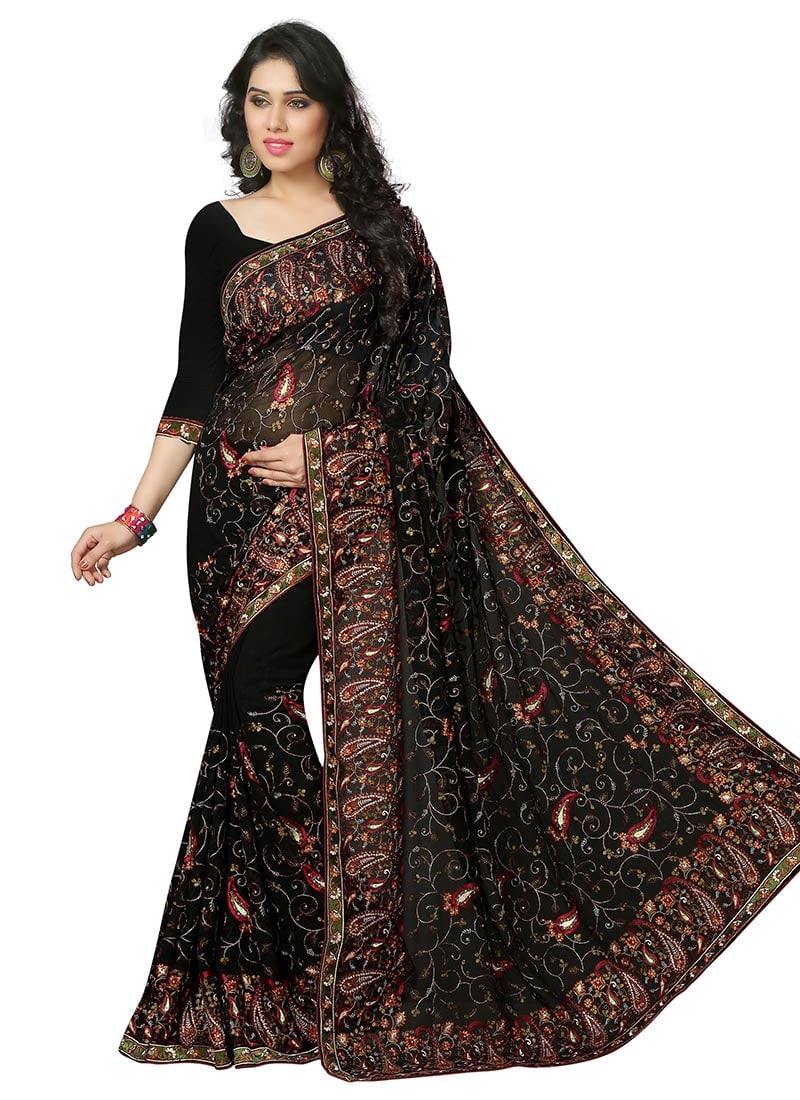 Black Georgette Embroidered Saree