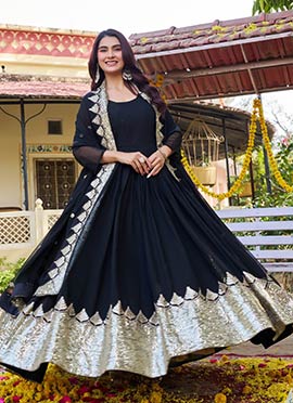 Black Georgette Embroidered Sequins Anarkali Gown