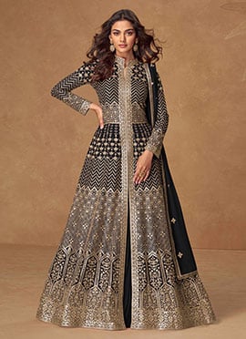 Black Georgette Embroidered Sequins Anarkali Lehenga