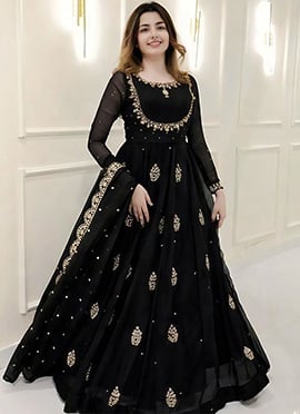 Black Georgette Embroidered Sequins Anarkali Set