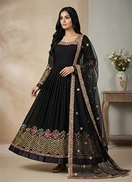Black Georgette Embroidered Sequins Anarkali Suit