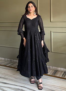Black Georgette Embroidered Sequins Anarkali Suit