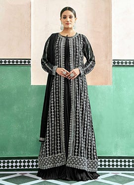 Black Georgette Embroidered Sequins Anarkali Suit With Jacket