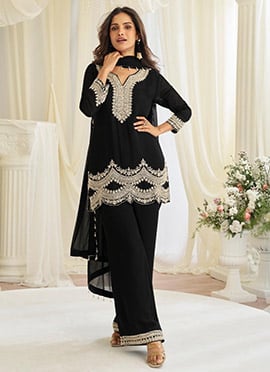 Black Georgette Embroidered Sequins Beads Palazzo Suit