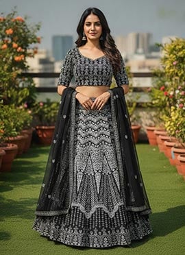 Black Georgette Embroidered Sequins Lehenga