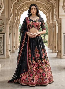 Black Georgette Embroidered Sequins Lehenga