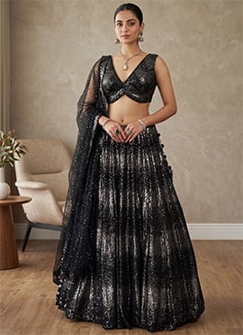 Black Georgette Embroidered Sequins Lehenga