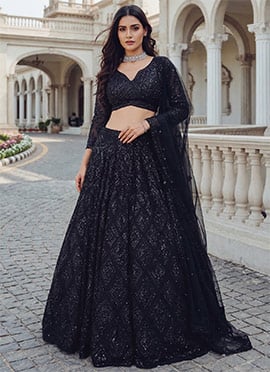 Black Georgette Embroidered Sequins Lehenga