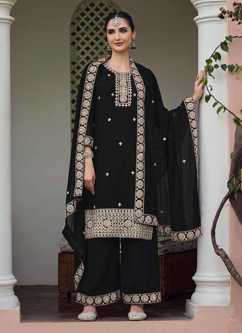 Black Georgette Embroidered Sequins Palazzo Suit A Symphony Of Elegance Festive Wear