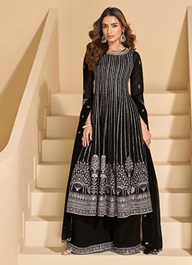 Black Georgette Embroidered Sequins Palazzo Suit